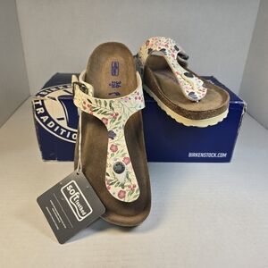 Birkenstock Gizeh BS Meadow Flowers Beige Soft Footbed Sandals Sz EU 36 US 5 nar